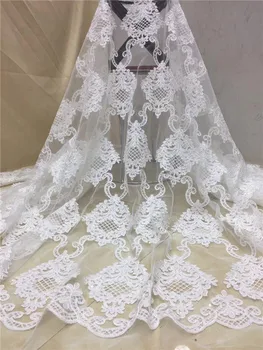 

2018 high quality French Nigerian sequins net lace,African tulle mesh sequence lace fabric for party dress 5yards/lot white