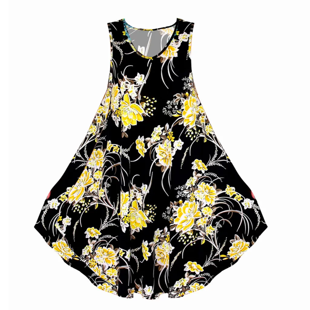 

Women Dress Summer Clothes Large Size Ladies Print Beach Sleeveless Casual Vacation Sundress Regular Size Pullover Polyester
