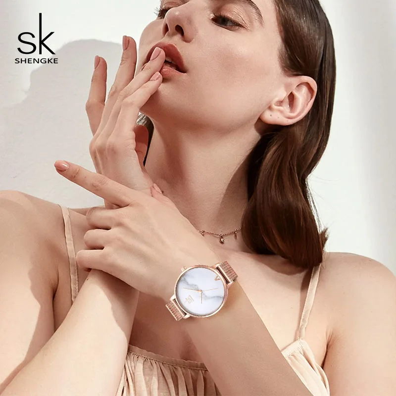 Shengke, набор женских часов, роскошные хрустальные серьги, ожерелье, часы, набор, Reloj Mujer SK, женские кварцевые часы, подарки для женщин