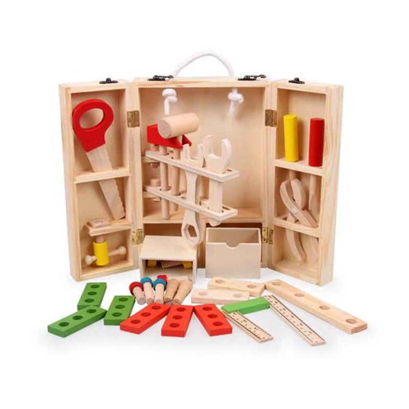 Tool Toys Wooden Carpenter Tool Box Set Disassembly And Assembly Toy Children Kids Construction Engineer Tools Birthday Gift