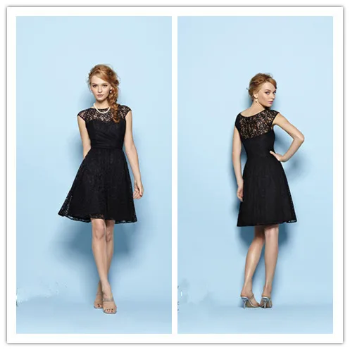 New Fashion High Neck Black Lace Bridesmaid Dresses Short See Though New Fashion High Neck Black Lace Bridesmaid Dresses Short See Though Cap Sleeve Prom Party Gowns