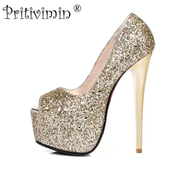 

Pritivimin FN150 fashion Bling high heeld shoe ladies peep toe platform super sexy high heels women 2 color wedding pumps