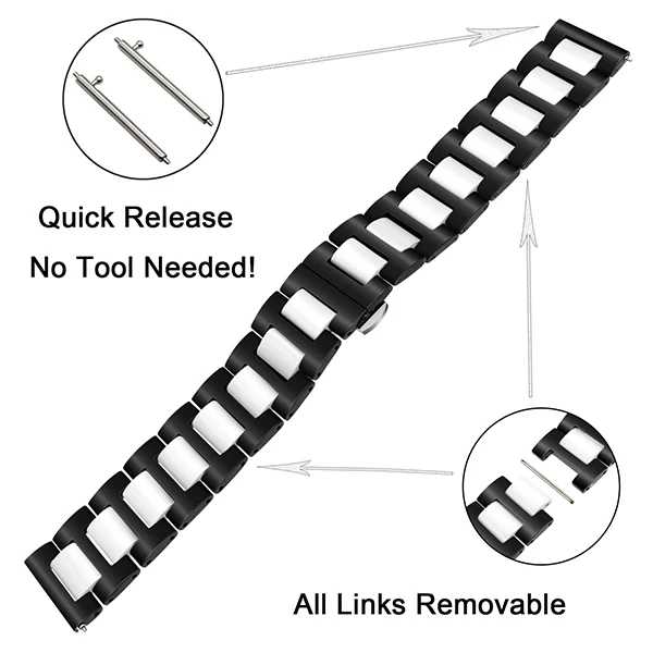 Керамика + мм нержавеющая сталь Ремешок 22 мм для samsung Galaxy часы 46 SM-R800 Quick Release Замена Группа наручный ремень