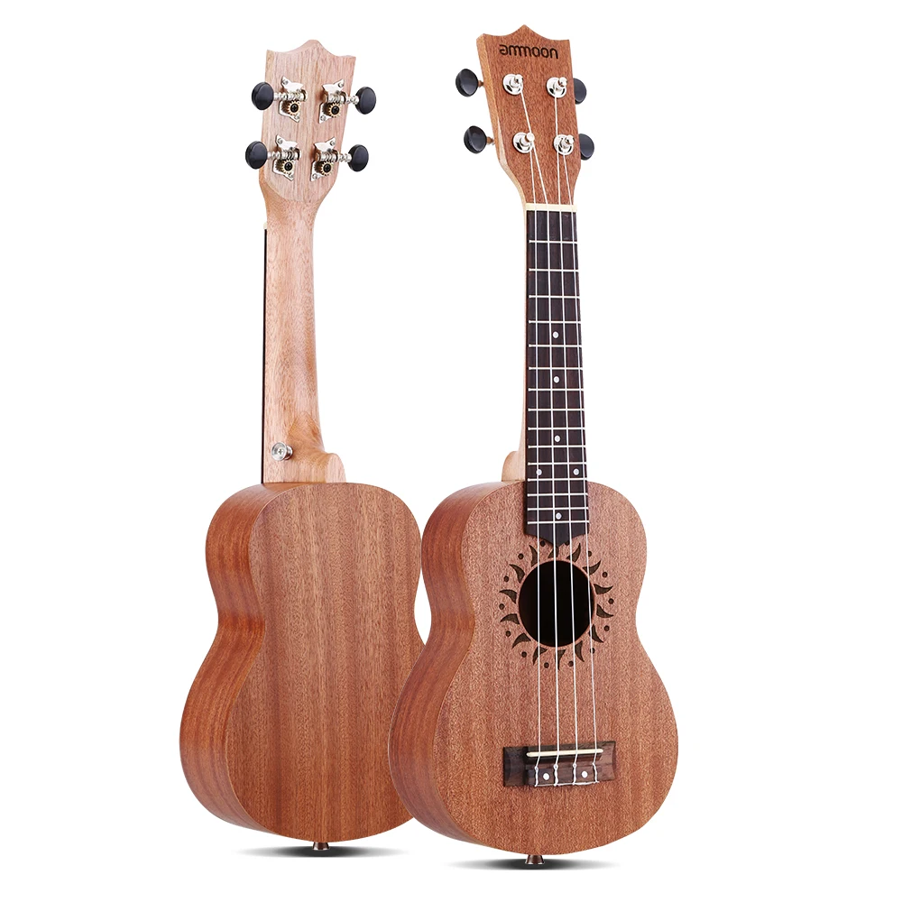 ammoon 21" Ukulele Sapele Acoustic Ukulele 15 Fret 4 Strings Ukelele