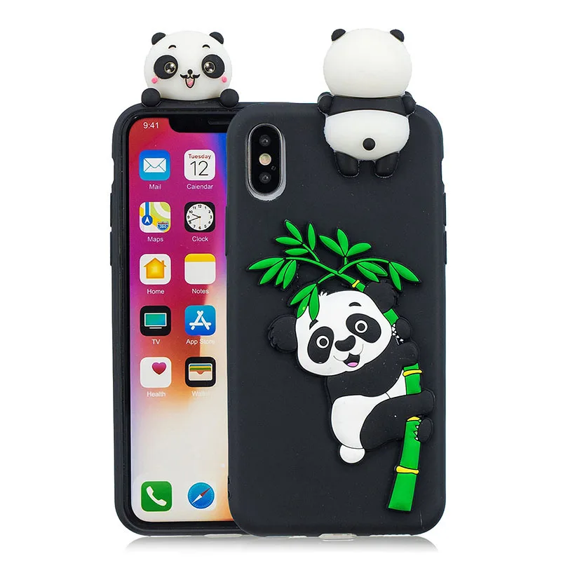 Рельефная 3D панда чехол для iPhone X XR XS Max задняя крышка Антидетонационная защитная
