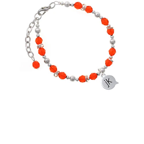 Silvertone Text Chat - jk - Just Kidding - Orange Beaded Bracelet