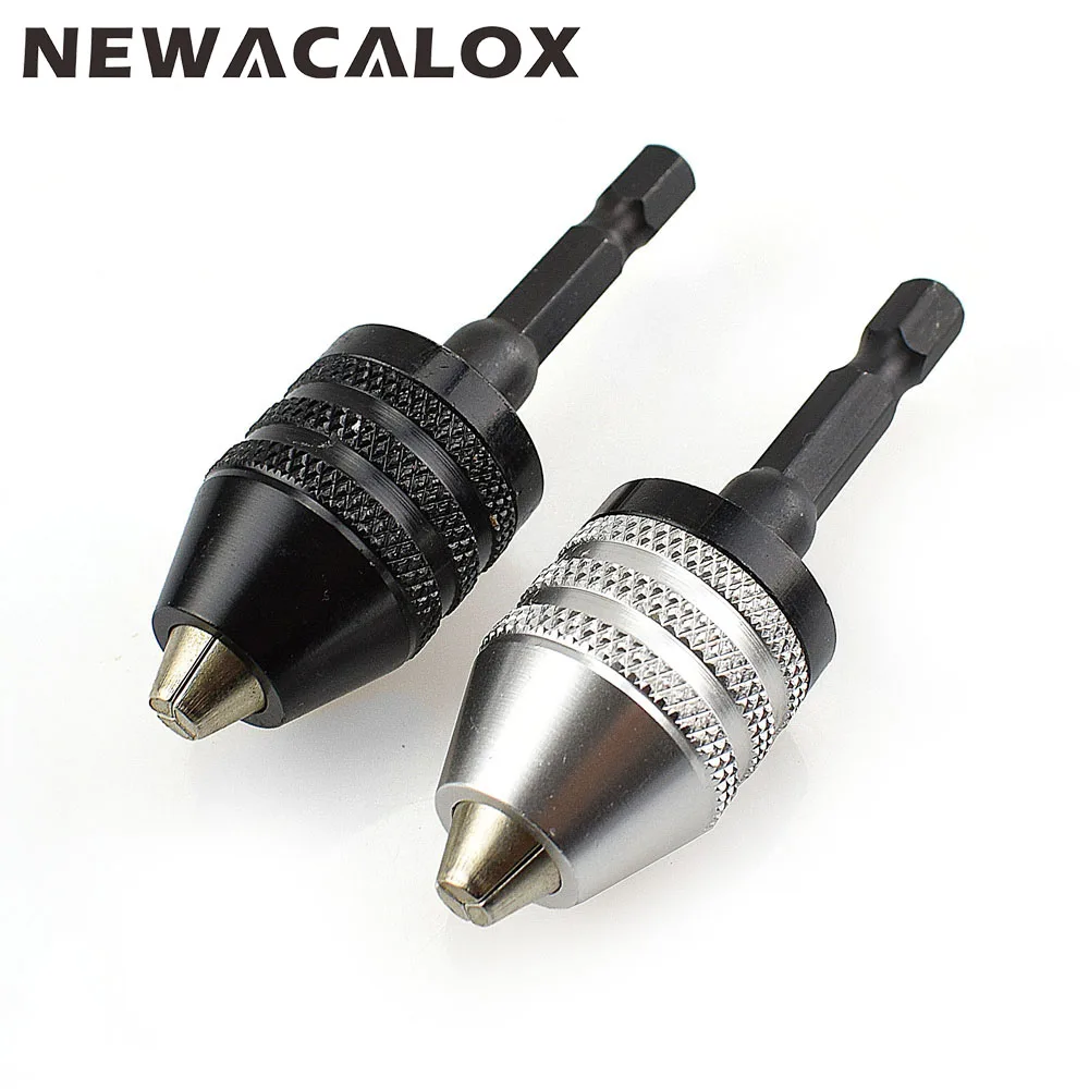 

NEWACALOX 2pcs/set 1/4" Hex Shank Drill Grinder 0.3-6.5mm Version Tool Drill Keyless Chuck Screwdriver Impact Drive Power Tool