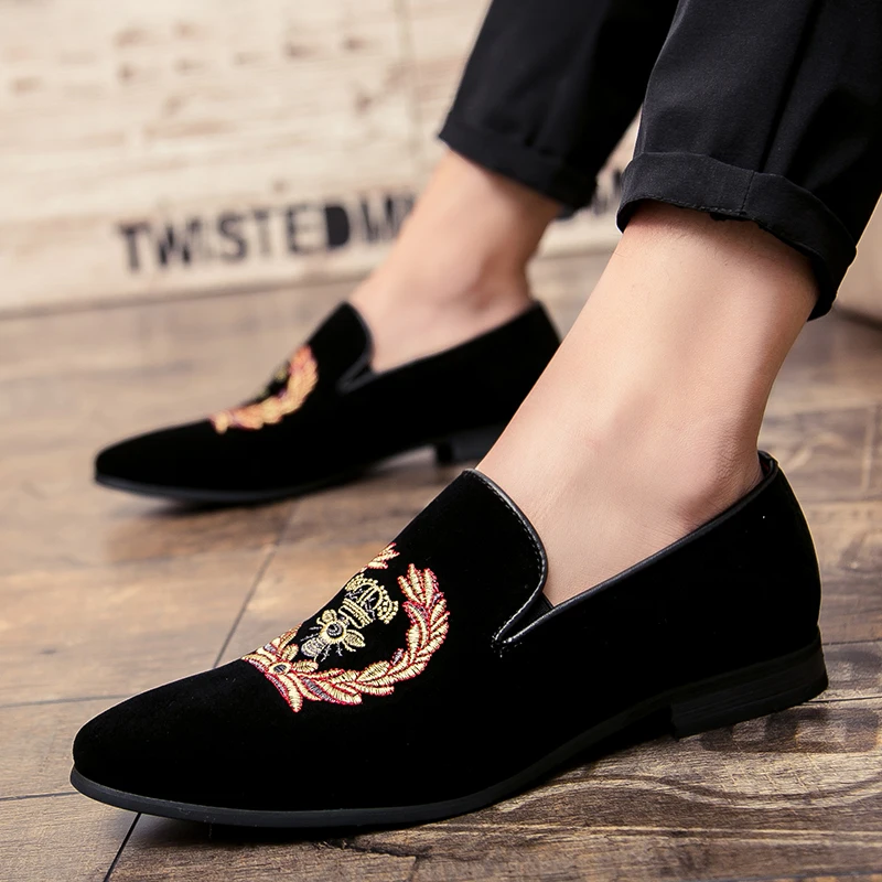 

Embroidered Fashion Men Loafers Suede Leather Shoes Size 38-45 Slip-on Casual Oxfords Dress Shoes Driving Flats