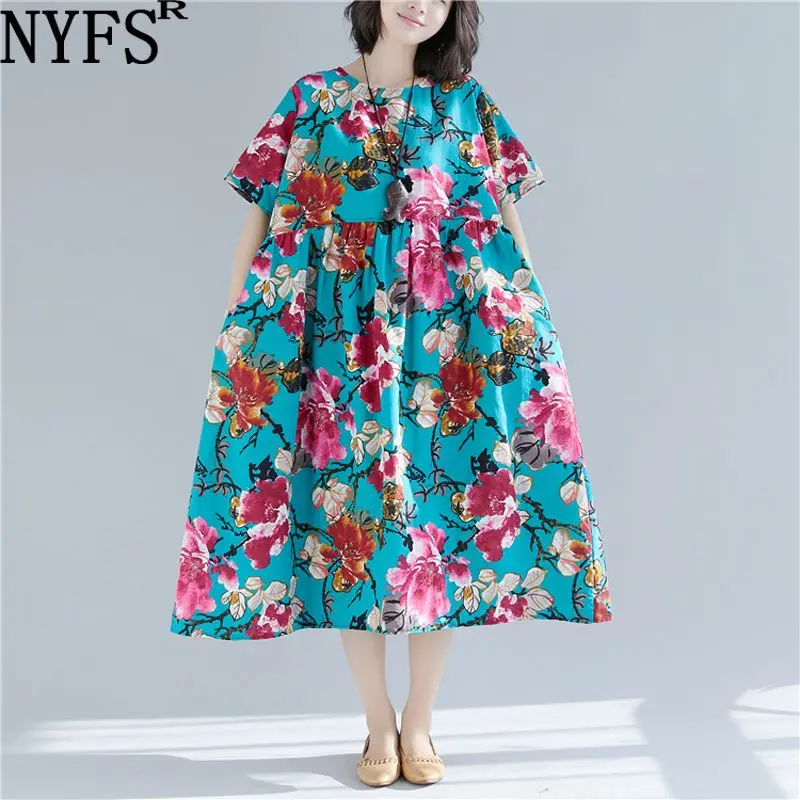 NYFS летнее платье 2020 Новое винтажное свободное хлопковое льняное длинное Vestidos Elbise