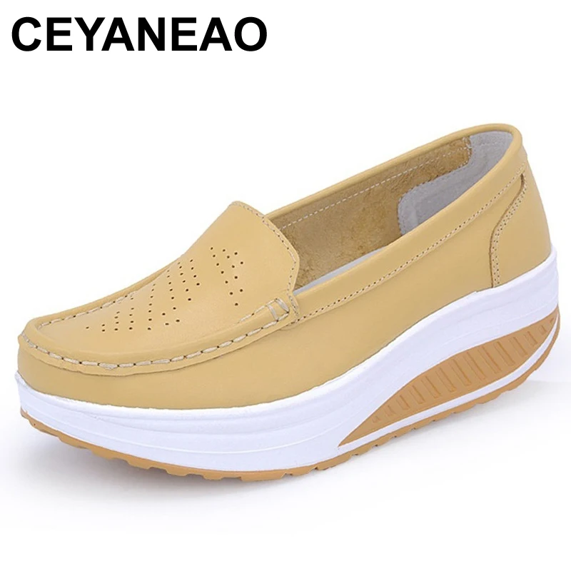 CEYANEAO/женская кожаная обувь; ; женская обувь на плоской подошве; удобные лоферы для медсестры на низком каблуке; A658