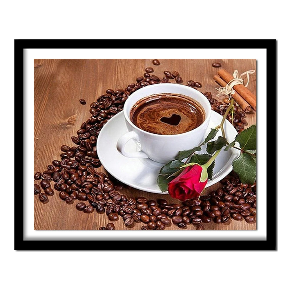 

Coffee Cup Rose flower Diamond Embroidery Cross Stitch Needlework 5D DIY diamond painting full square Home Decorative