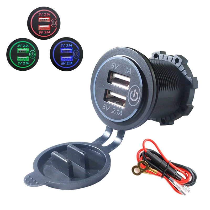 Touch ON OFF 12V 24V 2.1A Dual USB Автомобильное зарядное устройство адаптер для автомобиля