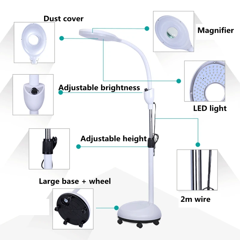 AC110-240V, светодиодный медицинский торшер с затемнением, 8х увеличительное стекло, холодный светильник, безтеневая лампа для салона красоты, тату для ногтей