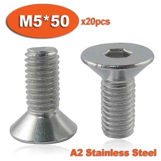 

20pcs DIN7991 M5 x 50 A2 Stainless Steel Screw Hexagon Hex Socket Countersunk Head Cap Screws