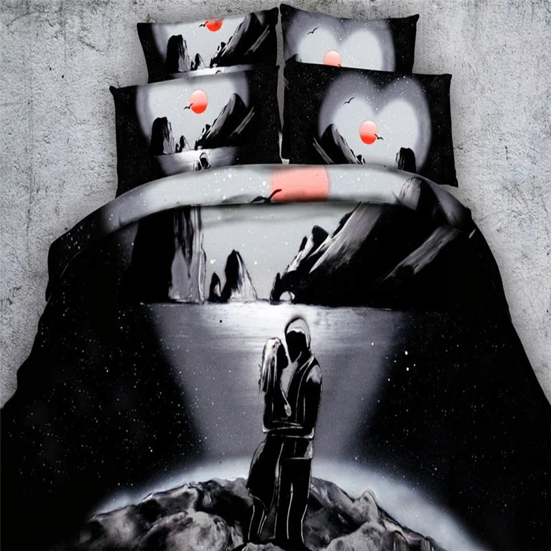 Romantic Bedding Sets Black 3d Lovers Duvet Quilt Cover Twin Full