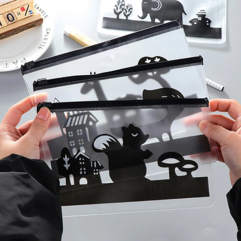 

Creative Cute Animal Translucent Frosted File Bag Long Deer Fox Zipper Pencil Bag Children Stationery Gifts Office Supplies