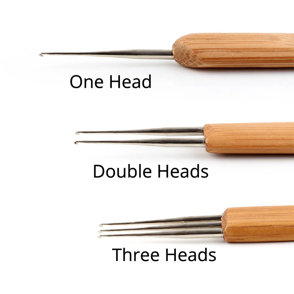 AliLeader 3 шт./компл. бамбуковой ручкой крючком иглы 0,5 мм крючком, дредлоки, для увеличения объема, «кроше» крюковые иглы для дреды один двойной тройной головкой