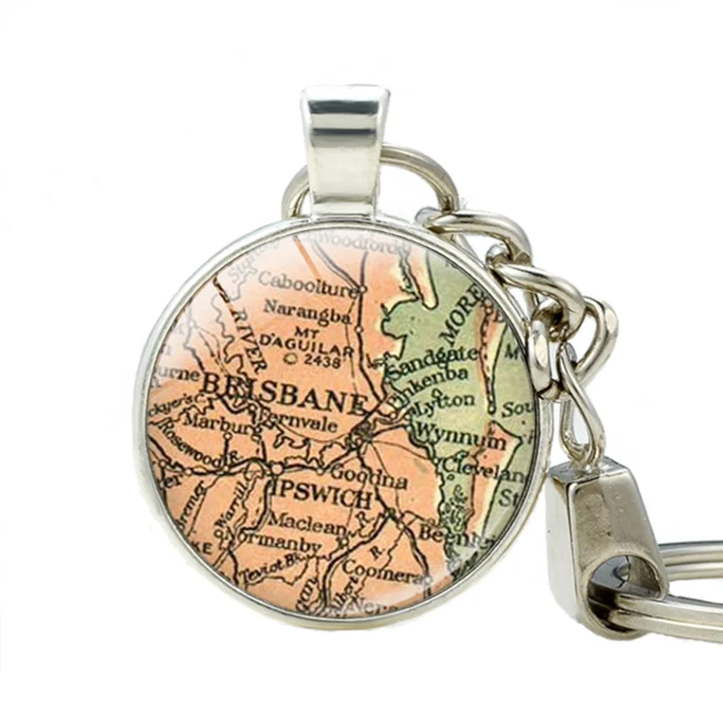 Brisbane Map Stainless Steel Keychain Amulet Brisbane