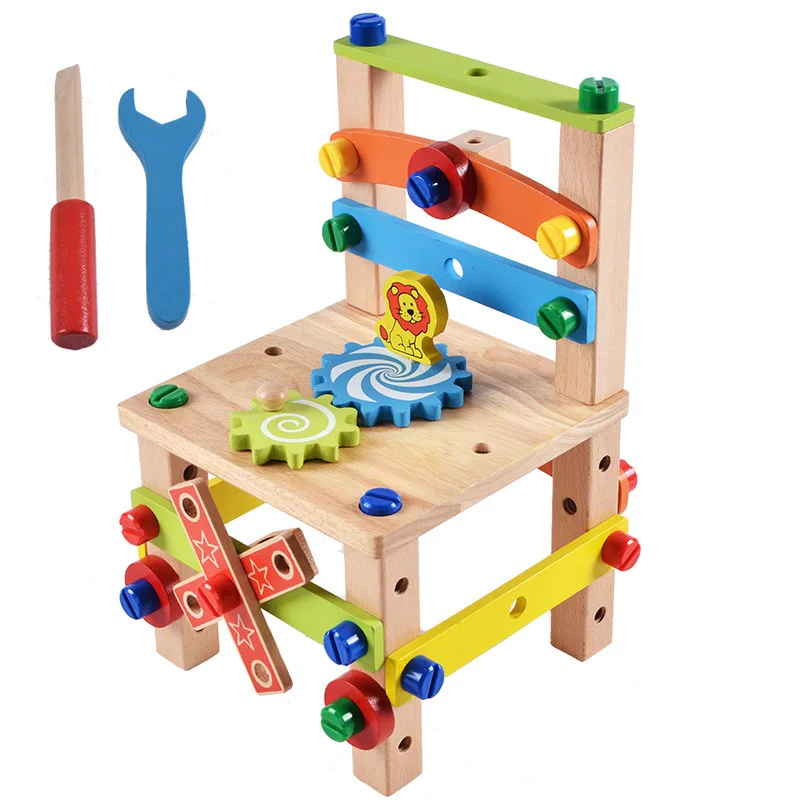 2 типа, Новое поступление, деревянные игрушки для разборки, набор инструментов для сборки гаек, стульев, детские головоломки, игрушки из деревянных блоков - Цвет: B raw wood color