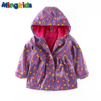 

Girls flower print rain coat waterproof Pu with fleece lining European size