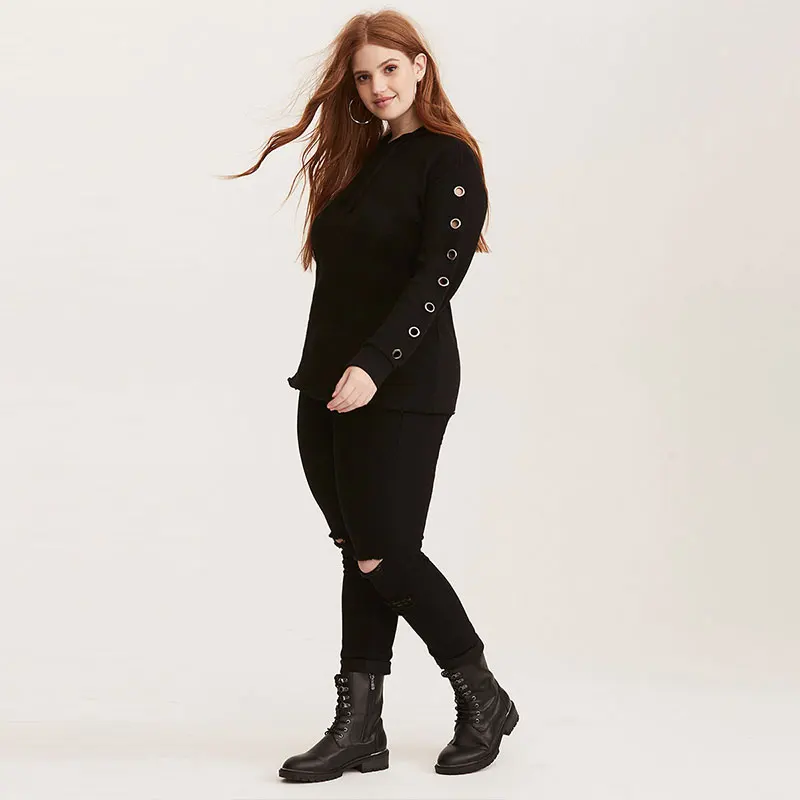 Kissmilk Plus Size Autumn 2018 Tops For Lady O Neck Rivet Women Normcore Slim Handsom Casual Streetwear Black Sweatshirt Kissmilk Plus Size Autumn 2018 Tops For Lady O Neck Rivet Women Normcore Slim Handsom Casual Streetwear Black Sweatshirt
