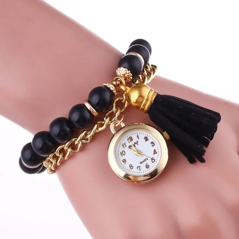 Горячие Роскошные брендовые кварцевые наручные часы женские часы жемчужный браслет часы из нержавеющей стали часы платье часы женские цвет золото - Цвет: G