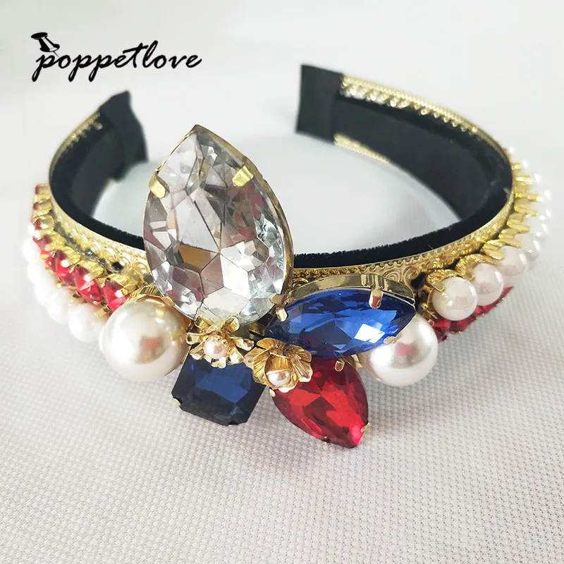

Vintage Baroque Crown Tiaras Colorful Crystay Gold Color Coronet Headdress Women Party Headpiece Hairbands Bridal WeddingJewelry