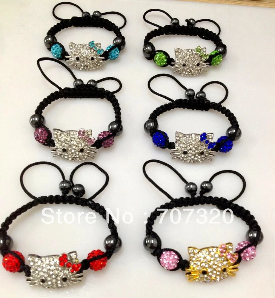 

50% off 2 bracelets cheap kids hello kitty macrame AAA quality shamballa bead bracelet / bangle