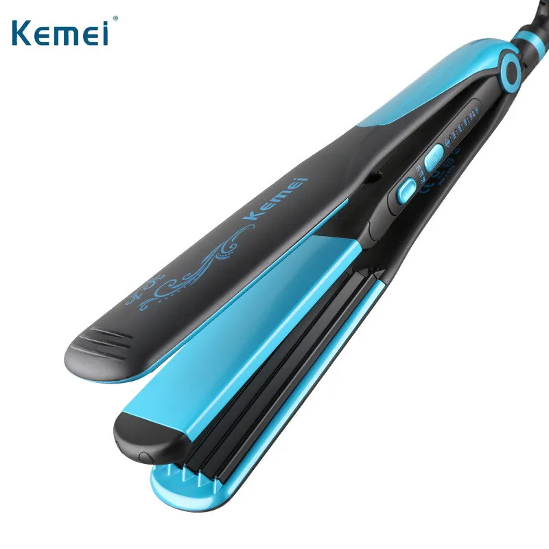 Kemei Electric Hair Flat Iron EU Plug Hair Straightener Multifunction Curling Iron 110V 220V