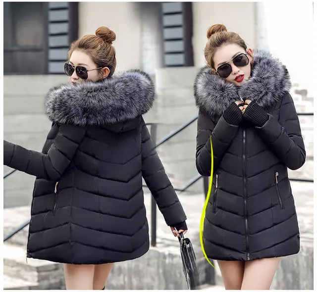 womens winter jackets and coats 2018 Parkas for women 4 Colors Wadded Jackets warm Outwear With a Hood Large Faux Fur Collar -