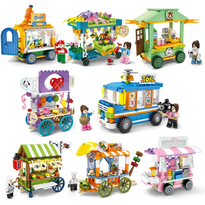 

City Street Creator Ice Cream Truck Food Store View Compatible Friends Buildings Blocks Educational Toys For Children