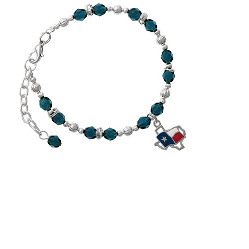 Texas Outline with Flag Navy Blue Beaded Bracelet