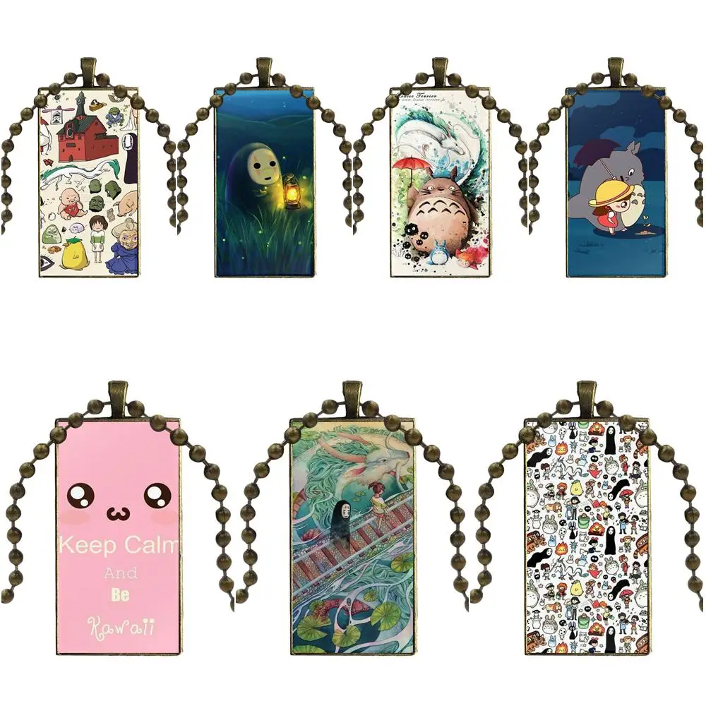 Ювелирные изделия с бронзовым покрытием стекло кабошон чокер Длинная подвеска прямоугольное ожерелье для девочек Ghibli Doodle