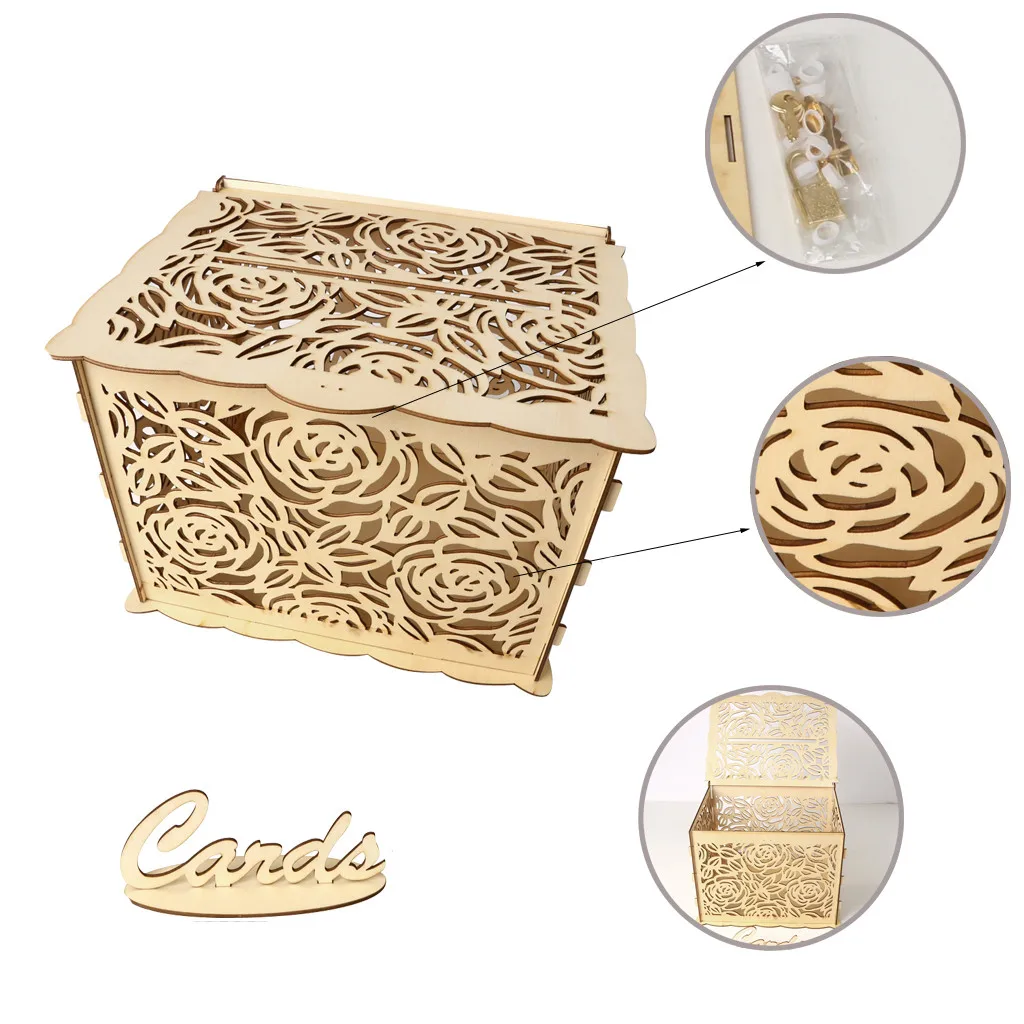Домашний декор, деревянная Милая коробка с замком, коробка для свадебных карточек с замком, поделки, деревянные подарочные коробки для дня рождения - Цвет: F