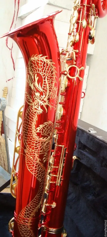 New Red Baritone Saxophone with Low A high F customized Music instruments
