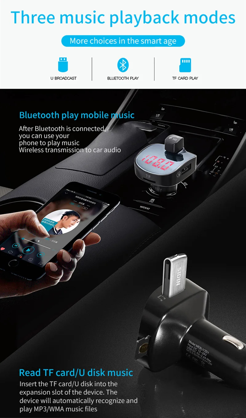 KCAR1012_22_JONSNOW Bluetooth FM Transmitter FM Bluetooth Car FM Modulator Car Lighter MP3 Bluetooth Player QC 3.0 USB Car Charger 5V3.1A
