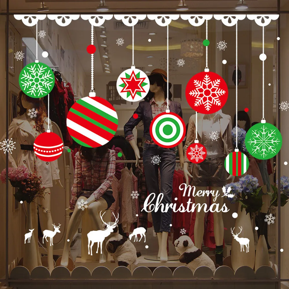 

Merry Christmas Window Stickers PVC Removable Xmas Tree Snowflakes Wall Sticker Glass Decal Mural New Year Decoration 18Oct