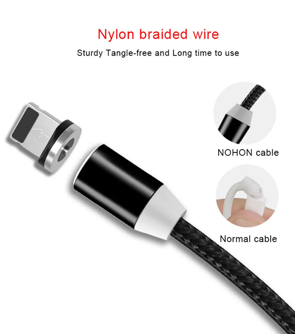 NOHON нейлоновые магнитные кабели для зарядки Micro usb type-C 8 Pin для iPhone 7 8 X iOS Android универсальный кабель для быстрой зарядки 1 м