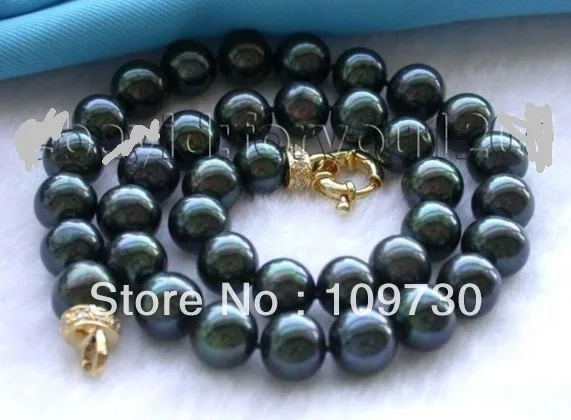 

Jewelry 001278 Genuine Natural 11-12mm black Round pearl necklace