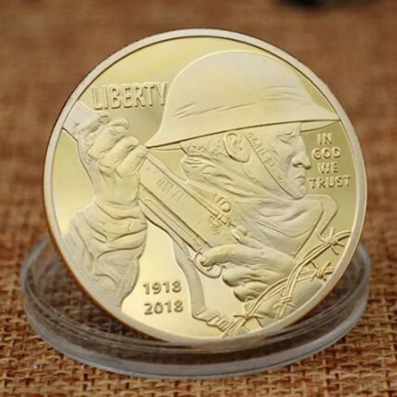 100 шт США солдат герой позолоченные монеты 100-летия мировой войны 1 значок 40 мм коллекционный Сувенир украшения монеты