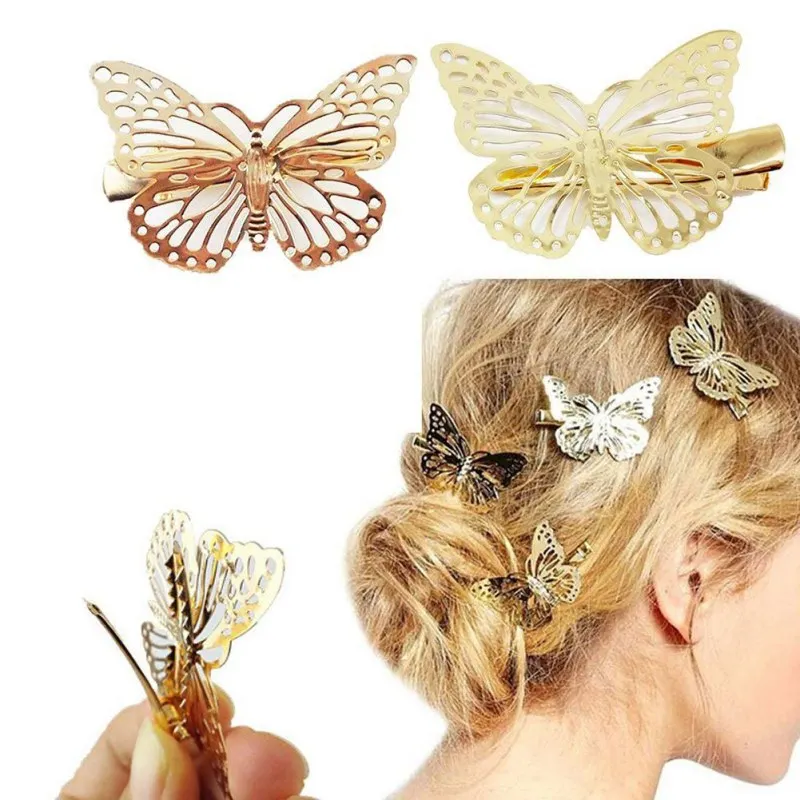 1pcs Golden Butterflies Hair Clips Headdress for Women Hair Accessories