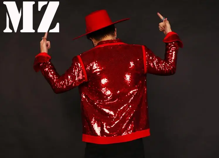 MZ оригинальный BIGBANG певец мужской DJ Цюань Zhilong GD красный блесток шить куртка Костюмы для сцены A289