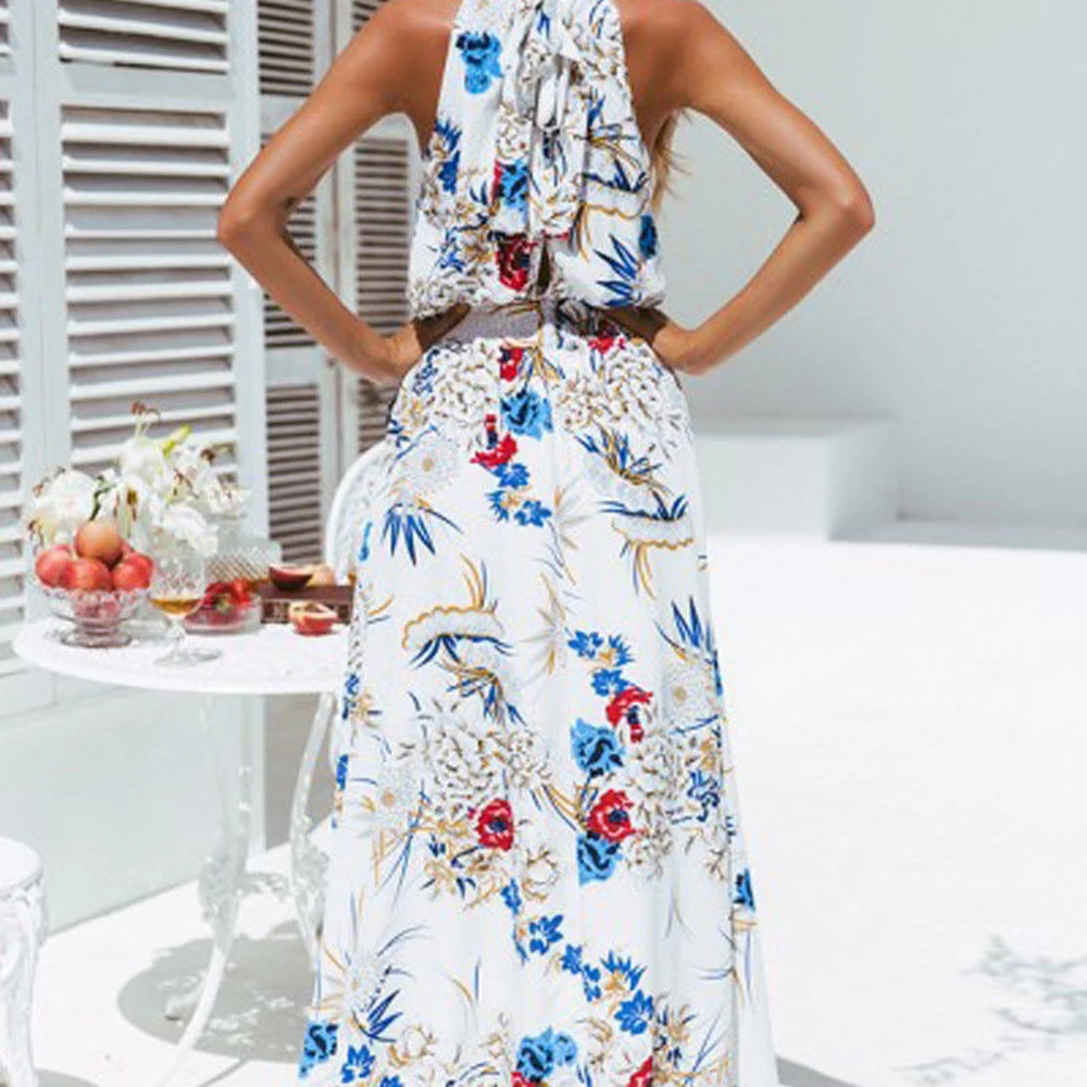Boho женское цветочное длинное платье Летний Пляжный сарафан женские элегантные