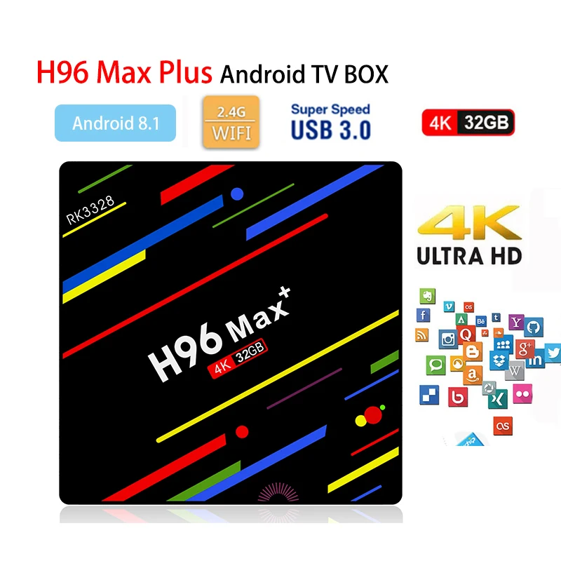 

Android 8.1 H96 MAX Plus+ Smart TV Box 4GB+32GB 4K HDR10 USB3.0 Mini PC RK3328 Quad Core 2.4G WIFI Media Player Set top box H96