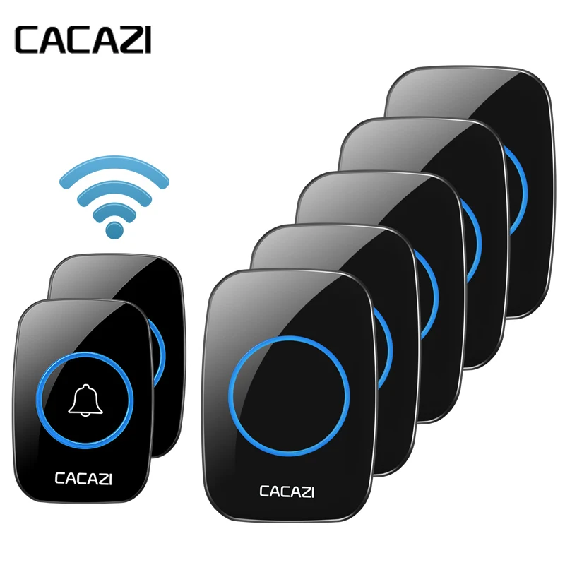

CACAZI AC 100-240V DoorBell Waterproof 300m work range Wireless Door bell 2 transmitter+5 receivers 38 Ring tunes door chime 2V5