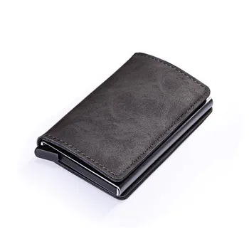 

PU Leather Slim Rfid Mini Card Wallets for Men Aluminum Metal Coin Wallet with Women Back Pocket ID Card Case Holder