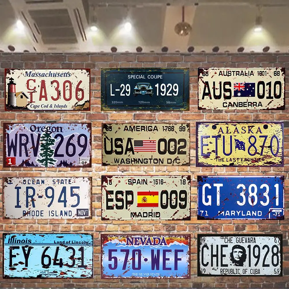 

Shabby Chic Metal Poster Vintage Car License Plate Plaque Metal Tin Signs Retro Wall Stickers Bar Club Garage Home Decor Art