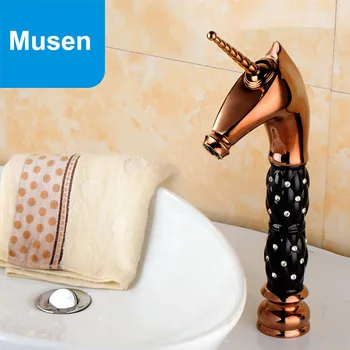 

Gorgeous Gold With Diamond Crystal Body Single Handle Bathroom Tap Mixer Antique Basin Faucet
