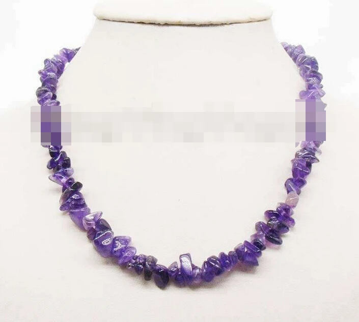 

3218 Sales Natural Purple Baroque amethyst chips Chain Alloy necklace