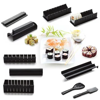 

Sushi Maker Rice Roller Mold Sushi Making Kit with Spatula Fork Easy DIY Kitchen Cooking Tools Cookware Black for Beginners